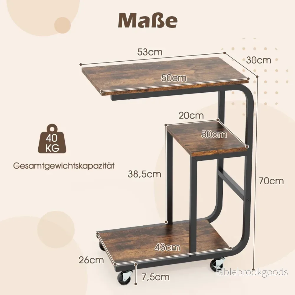 Set – med C formade sidobord öppna hyllor och låsbara hjul Utrymmesbesparande – 2 – Rustik brun - Bild 2