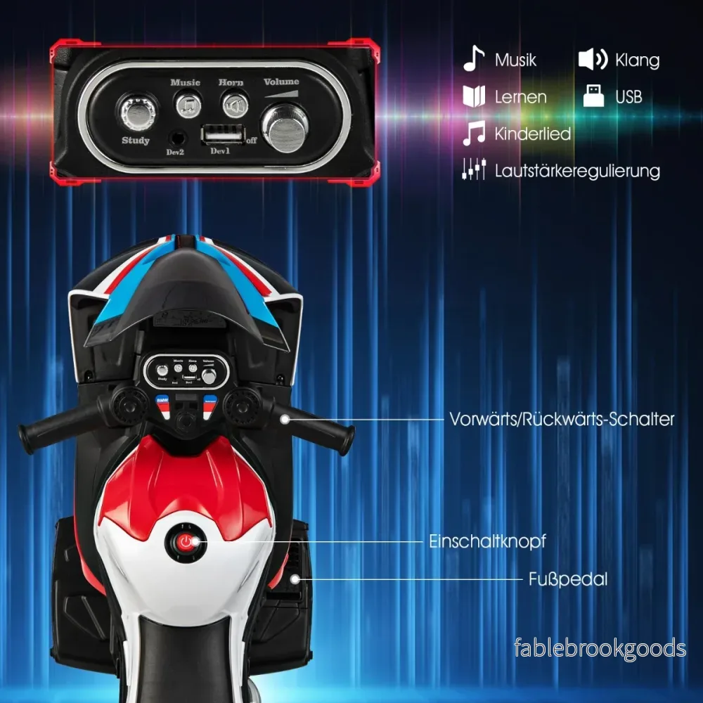 6V – elmotorcykel med musik och strålkastare hjulig – 3 82,5 x 42 x 54 cm – Röd - Bild 2