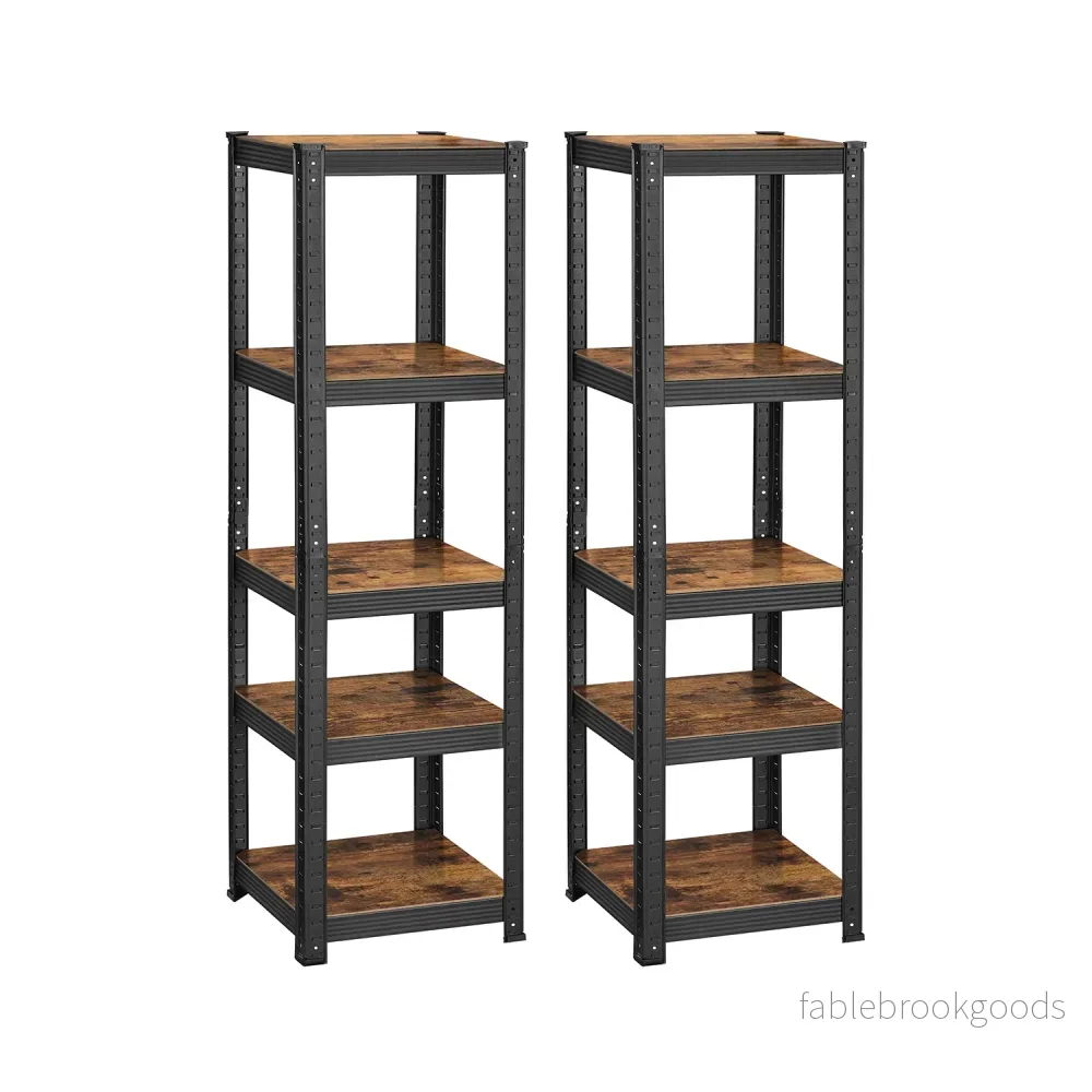 Opbergrek – Set van 2 – 5 Planken – Draagvermogen tot 400 kg – Vintage Bruin-Zwart