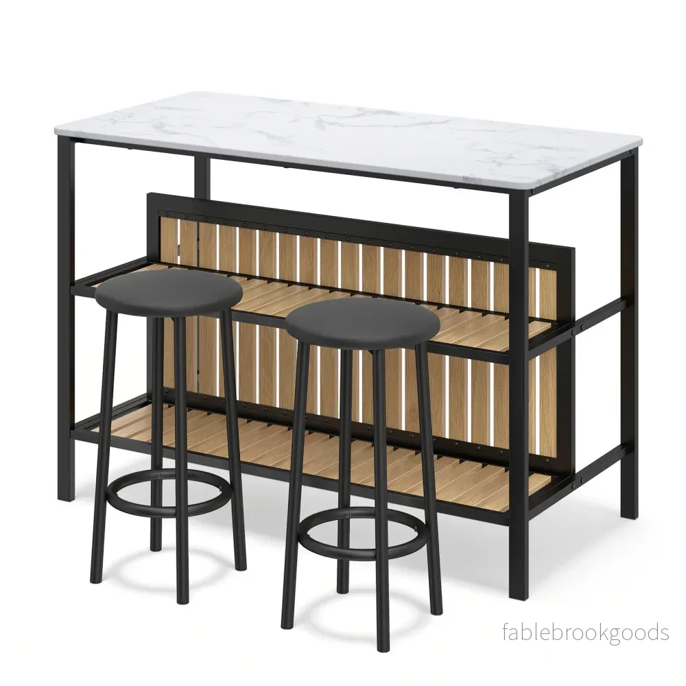 3‑delad – matsats med bord i lyxig marmorlook, stående barstolar – 2