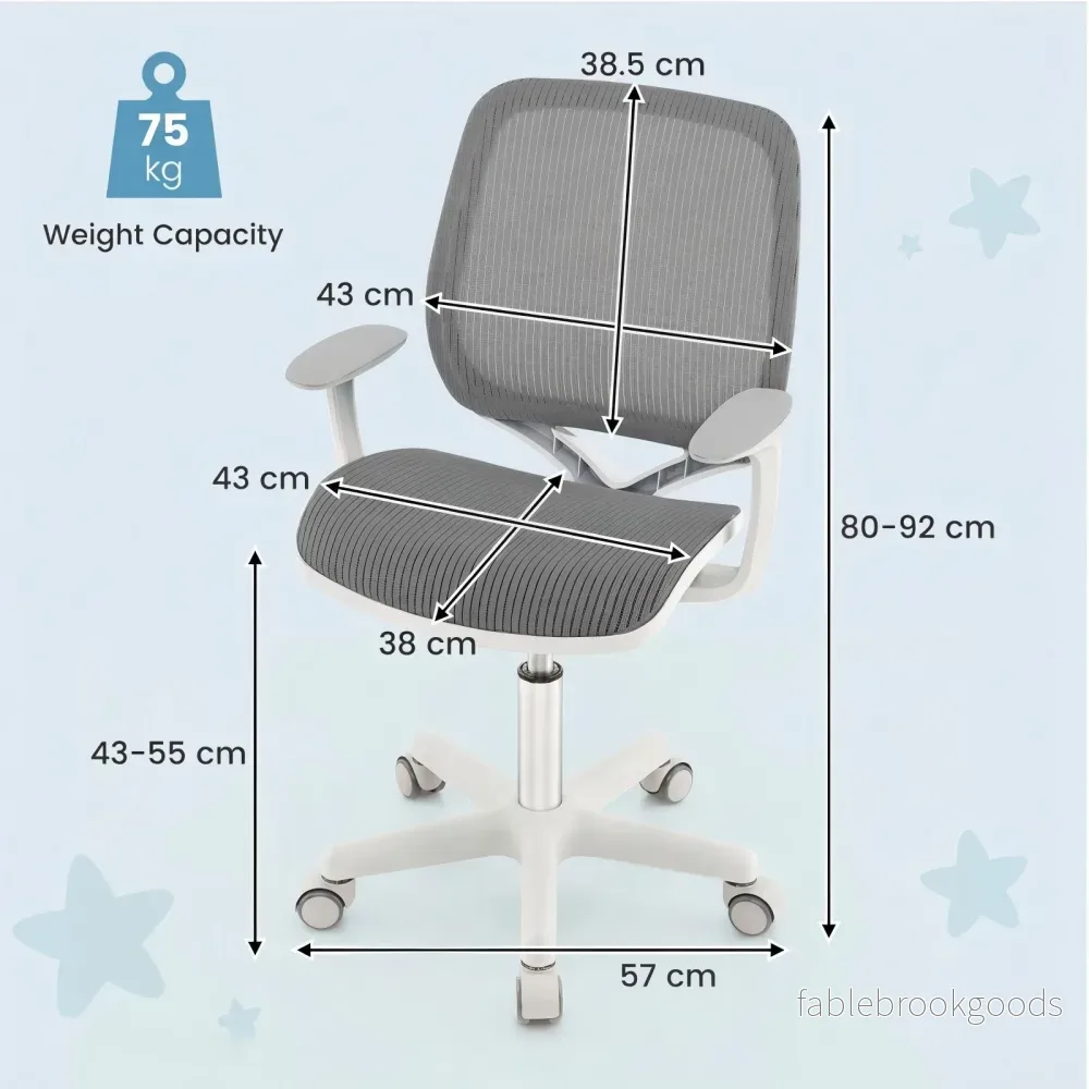 Höj – och sänkbar barnsnurrstol med sitsbroms Ergonomisk skrivbordsstol Kontorsstol – Grå - Bild 2