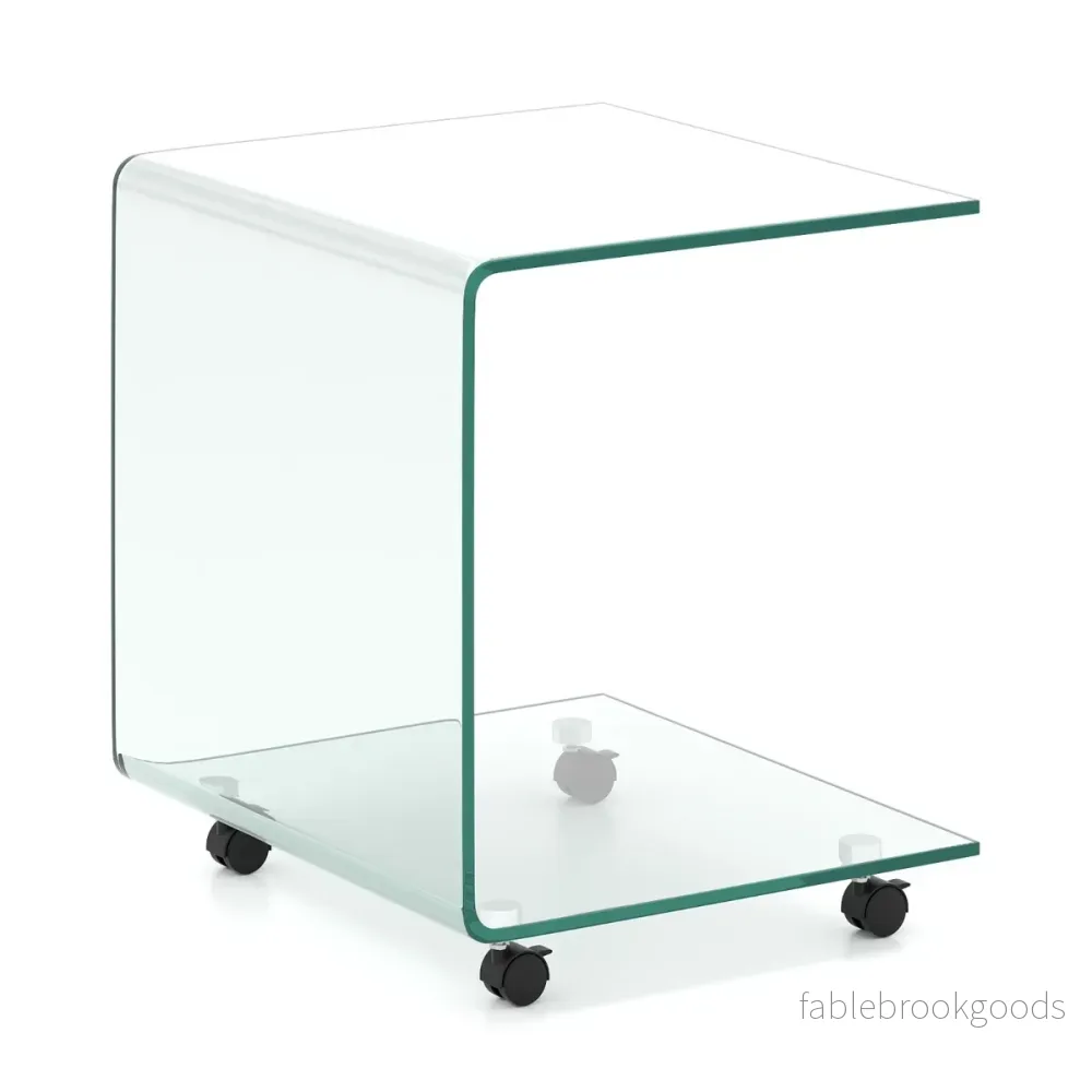 Sidobord – i härdat glas med hjul C formad Nattduksbord Soffbord Kaffebord Transparent – Genomskinlig