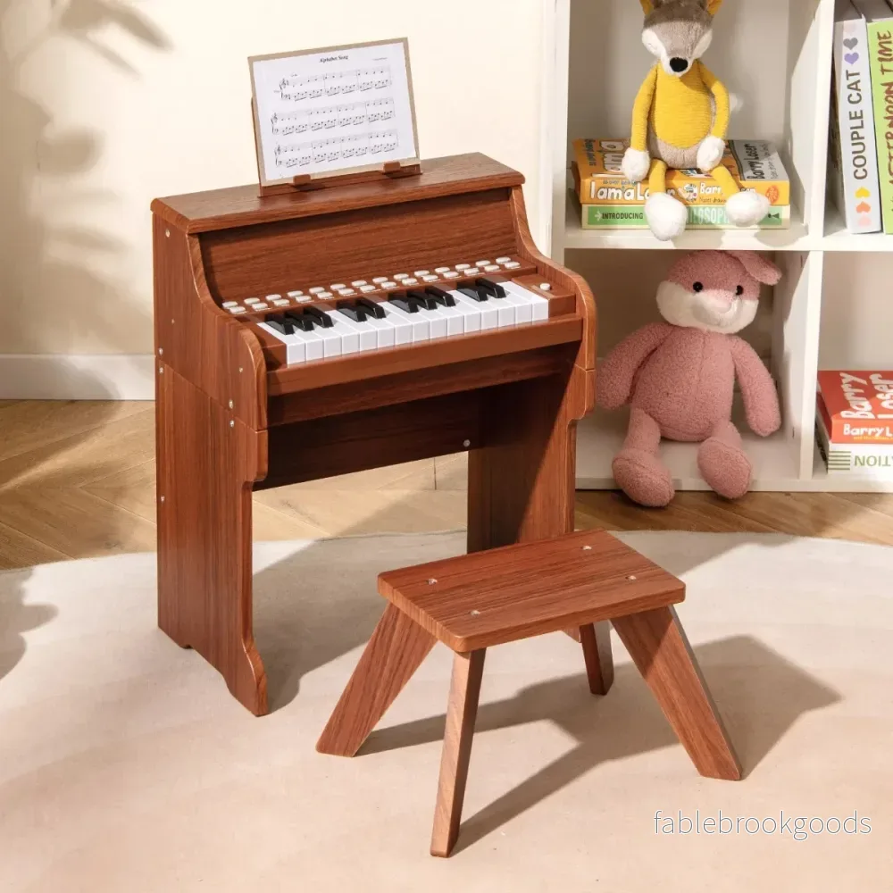 tangenter – Mini digitalpiano med pall Barnpiano justerbar hastighet – 25 – Brun - Bild 3