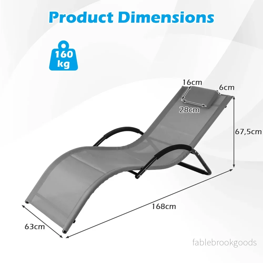 Ergonomisk – solstol med avtagbart huvudkudde liggstol belastbar upp till – 160 kg – Grå - Bild 2