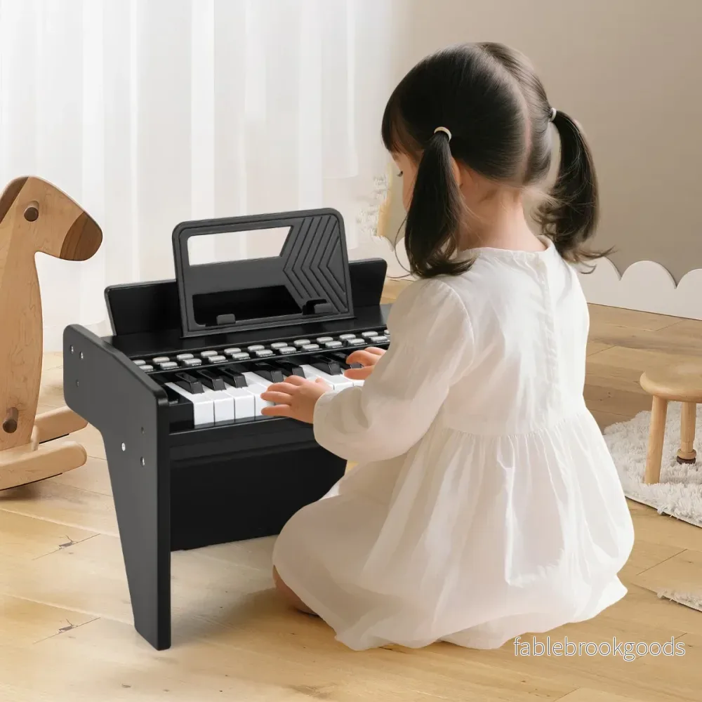 Tangent – Keyboard Barn Mini Digitalt Piano Träleksak med Inställbar Hastighet – 25 – Svart - Bild 3