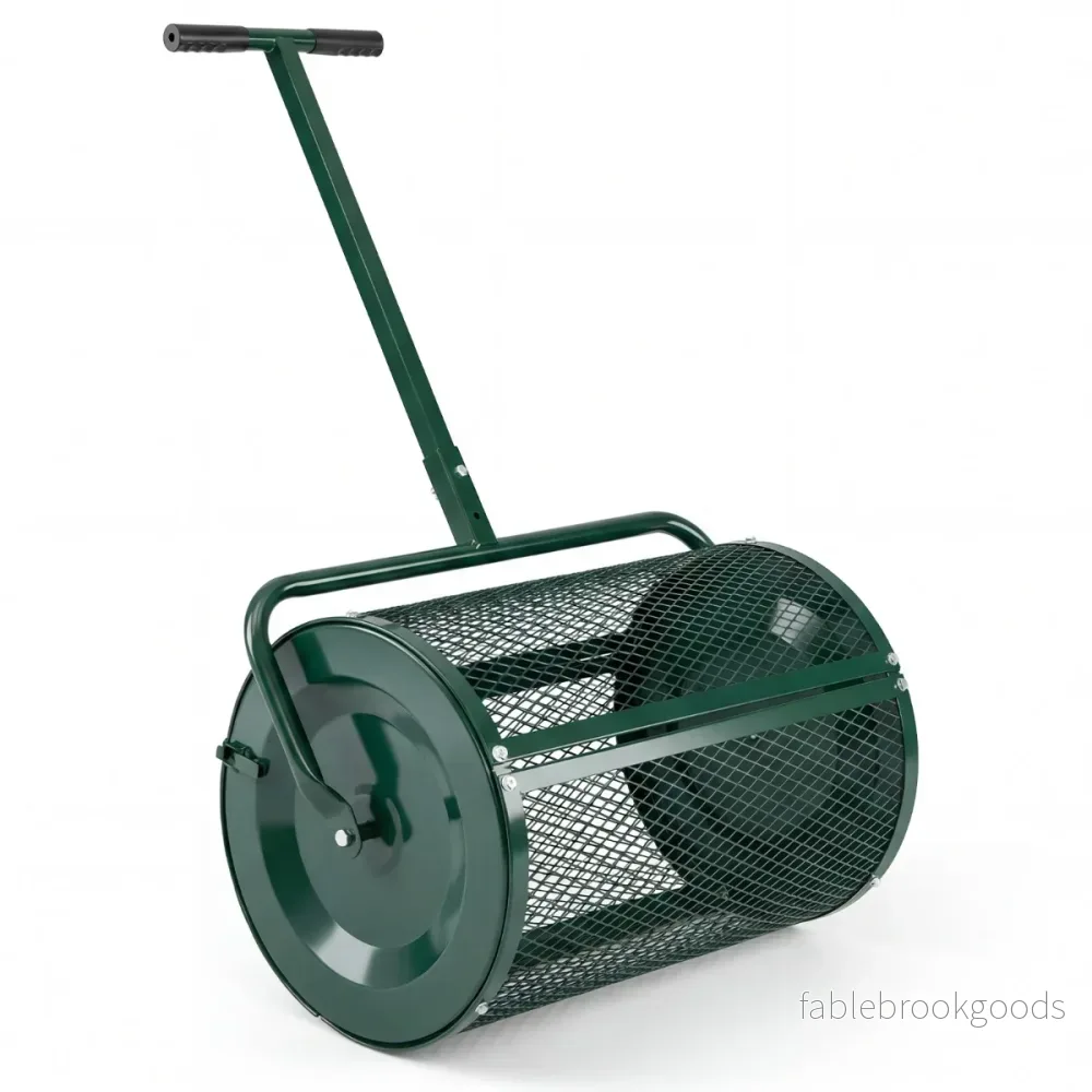kompostspridare – med höjdjusterbart T handtag och nätkorg, torvspridare – 77 L Ø 40 x 61 cm – Grön