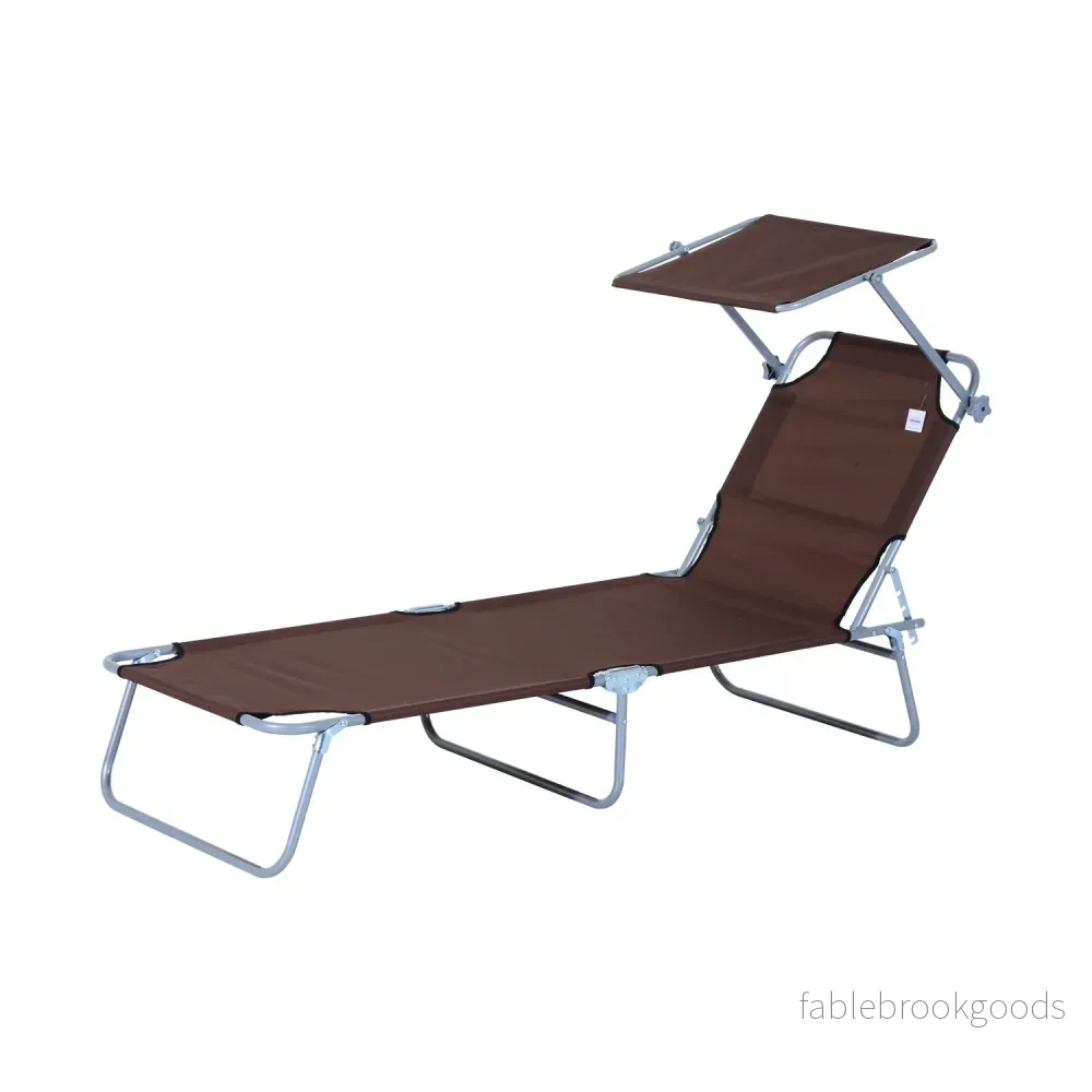 Hopfällbar solstol med solskydd, brun, 187x58x36 cm Hopfällbar solstol med solskydd, brun, 187x58x36 cm