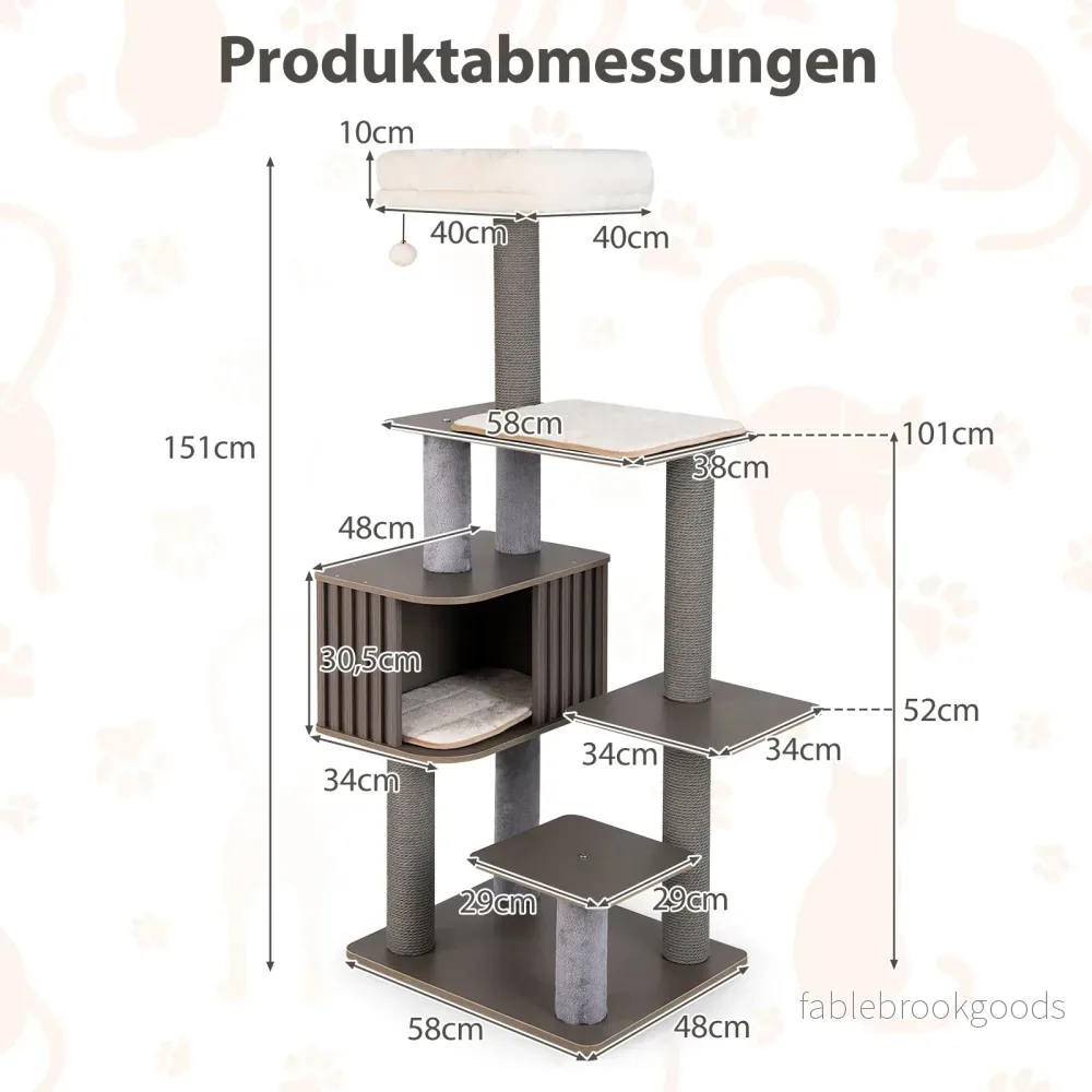 Klösträd – med kattgrotta och klösposter boll avtagbara mattor kattträd – 151 cm – Grå - Bild 2