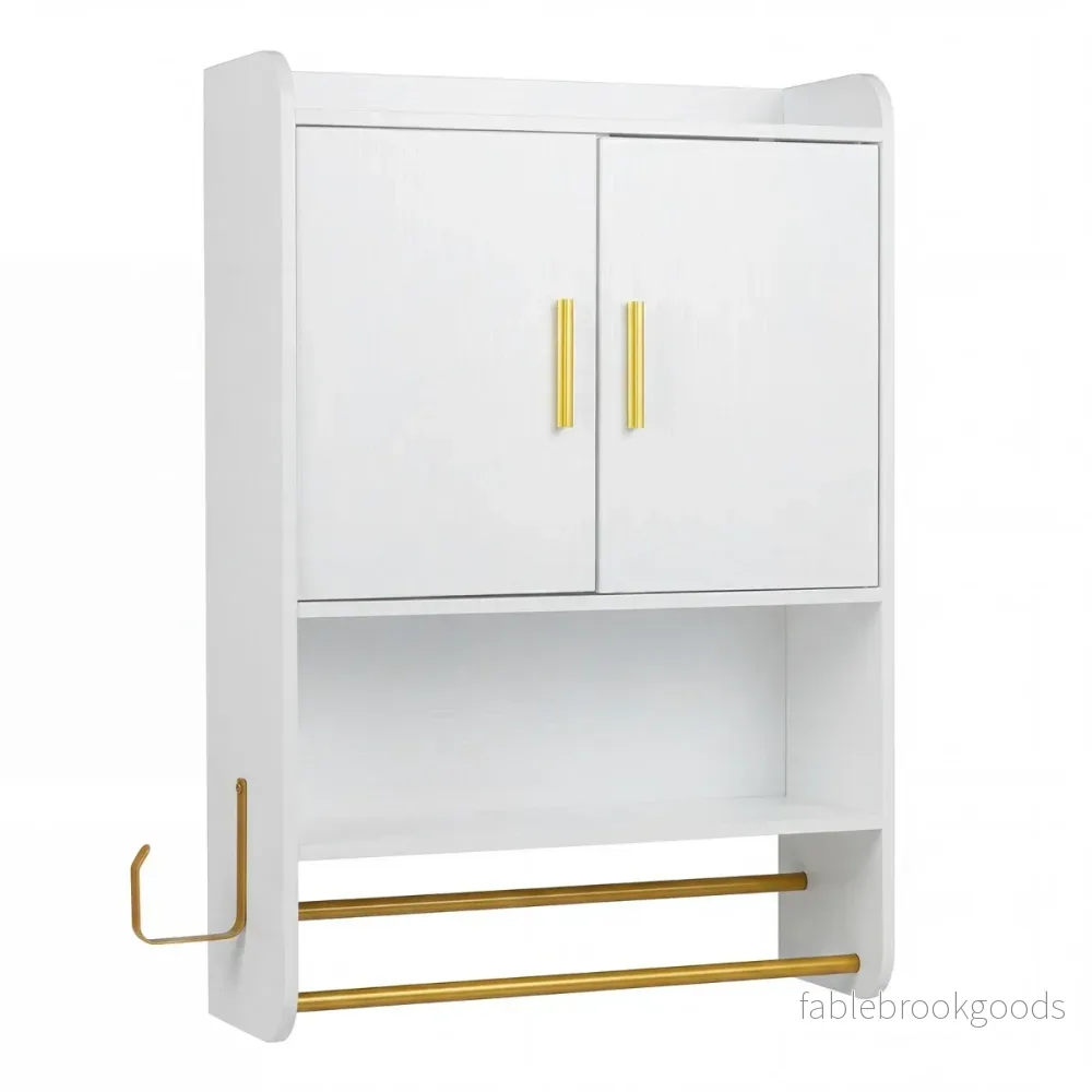 Hängande – Badskåp med Dörrar, Hyllor och Handdukshållare, Justerbar, – 2 55 x 20 x 80 cm – Vit