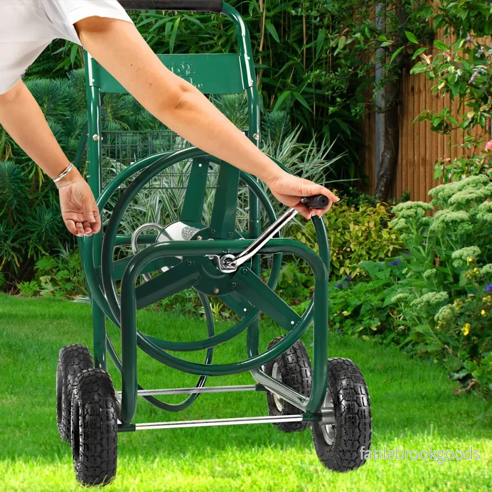 Trädgårdsslangvagn – Slangupprullare med korg metall – 96 x 62 x 113 cm – Grön - Bild 2