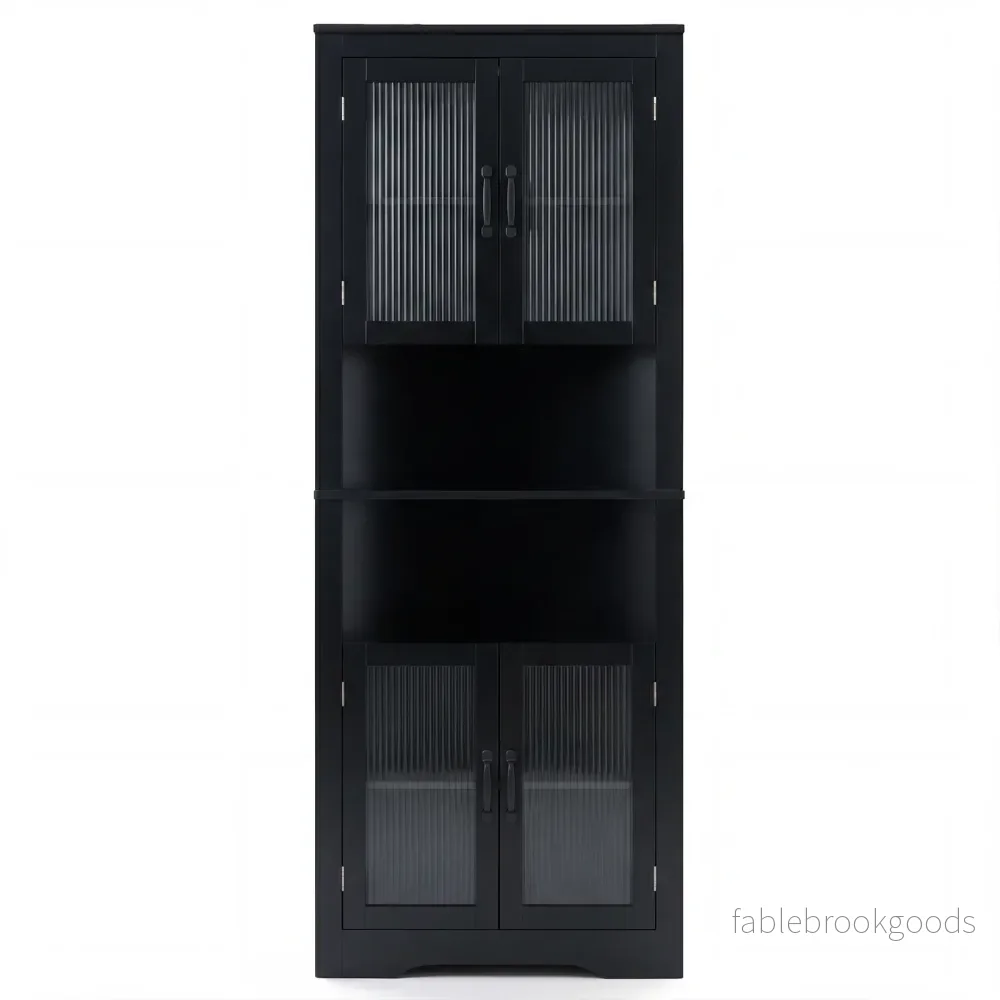 Köksskåp – smal hörnskåp med glasdörrar och hyllor hög triangulär serveringsskåp – 4 6 171 cm – Svart - Bild 2