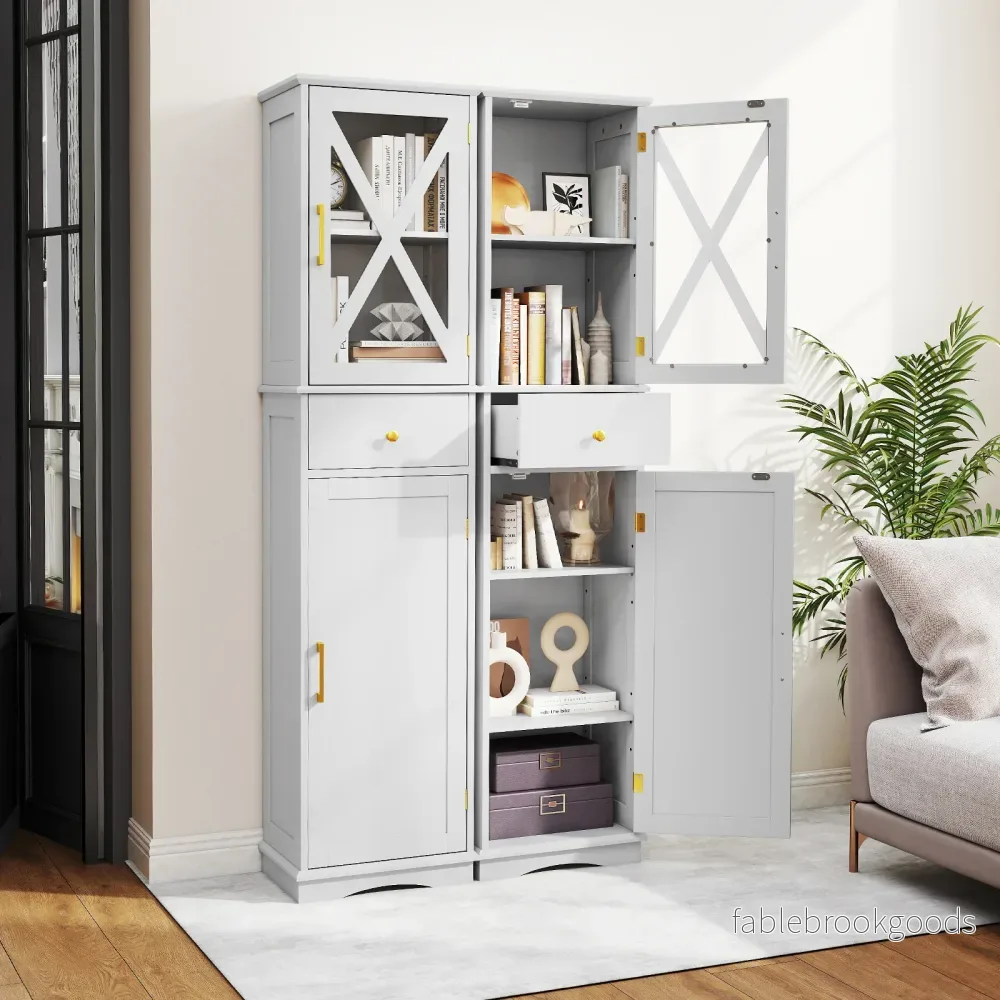Badrumsskåp – högskåp med justerbara hyllplan, låda, dörrar, hög badskåp – 2 – Vit - Bild 3