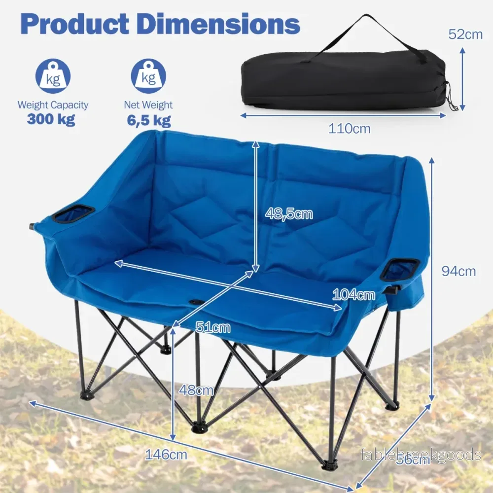 XXL campingsoffa – för personer, hopfällbar campingstol med dryckeshållare och nätfickor i – 2 – Marinblå - Bild 2