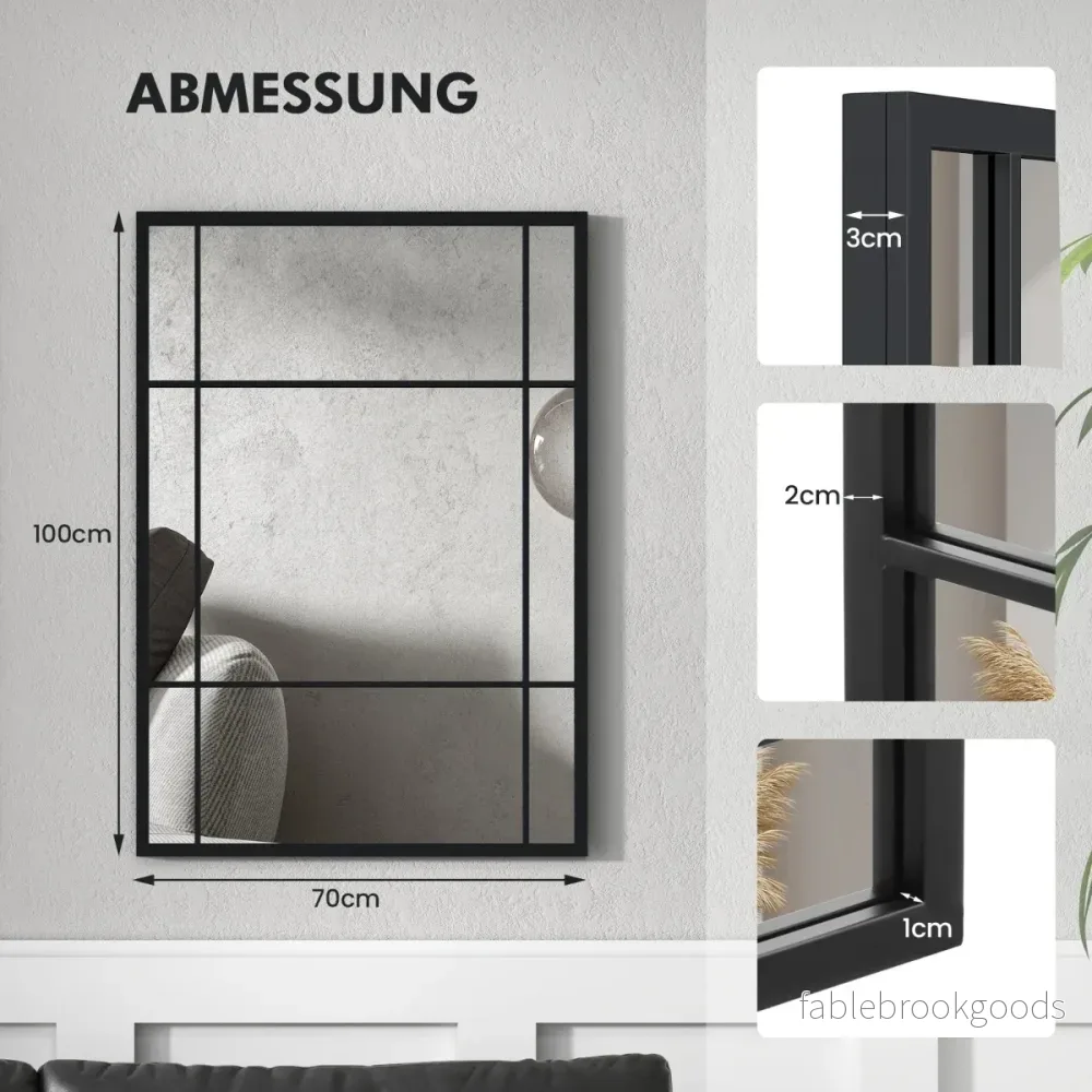 Rektangulär – väggspegel med metallram Dekorativ hängspegel Dekospegel – 100 x 70 cm – Svart - Bild 2