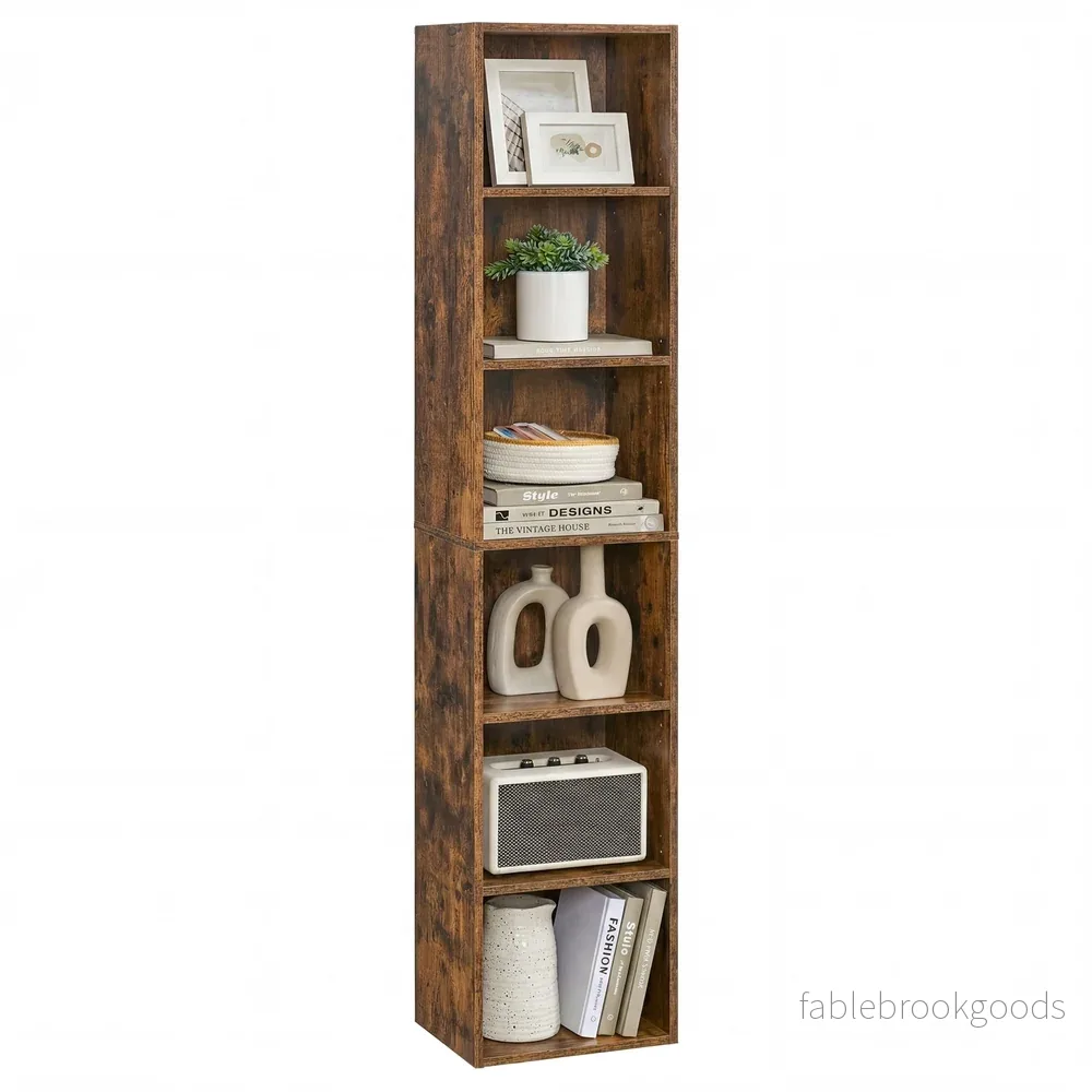 Boekenkast – 6 Planken – Smal – Verstelbare Planken – Vintage Bruin