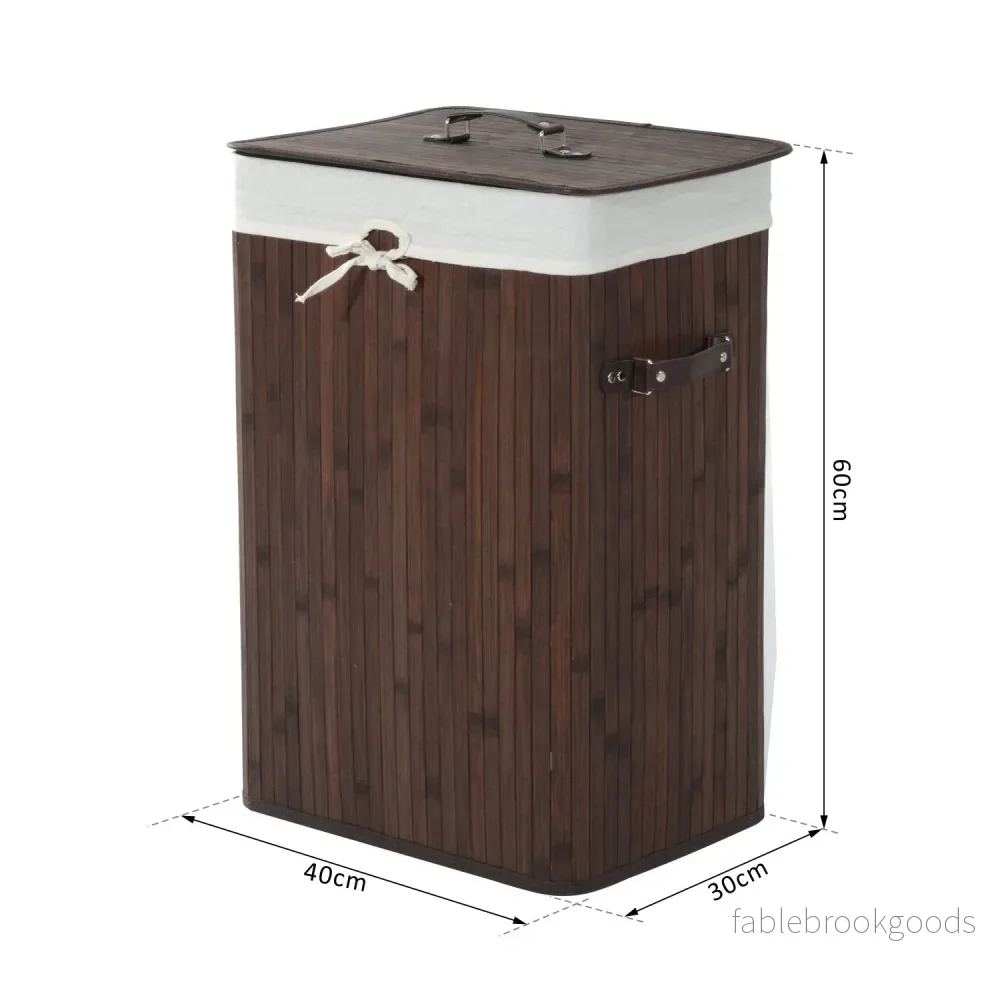 Bambu tvättkorg med lock, 72L, hopfällbar & tvättbar - Bild 3