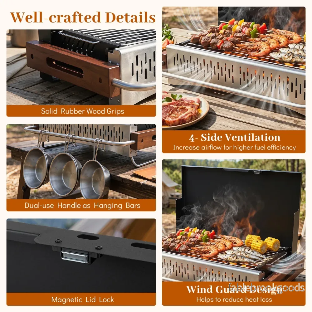 Vikbar – utomhusgrill, portabel kolgrill av metall för camping, – 62 x 43,5 x 41,5 cm - Bild 3
