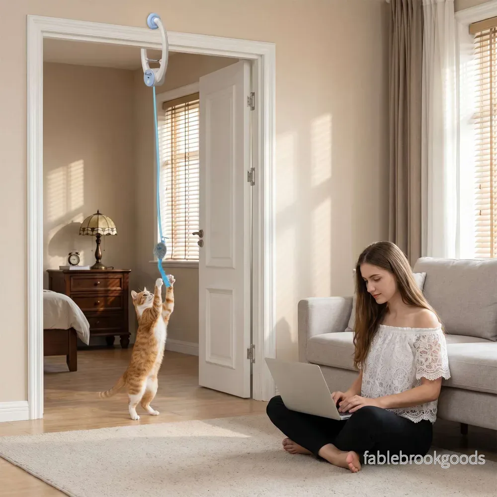 Interaktiv kattleksak, USB-laddningsbar dörrmus, 2-pack - Bild 2