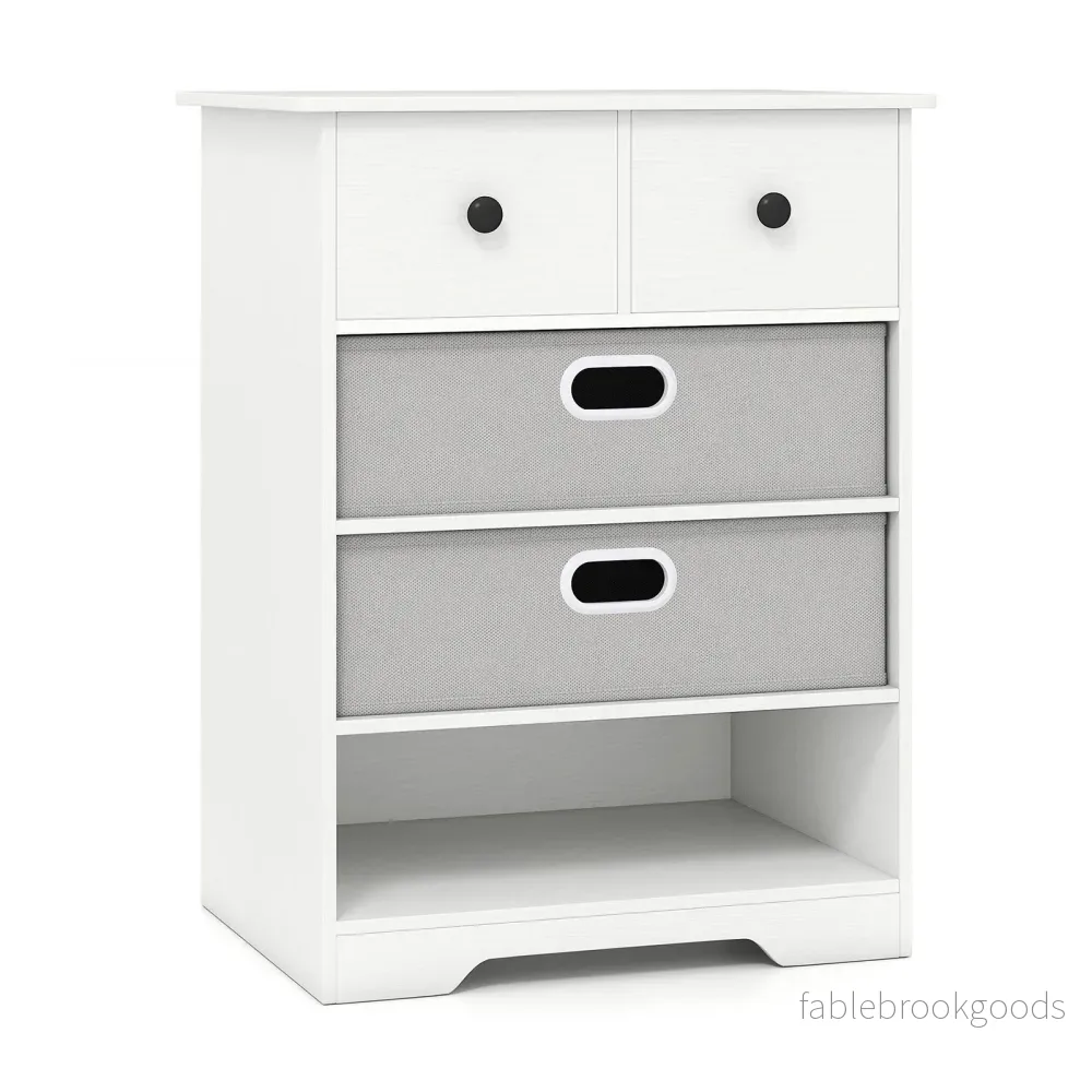 Byrå – med lådor öppna hyllor Nattduksbord – 4 58 x 42 x 75 cm – Vit