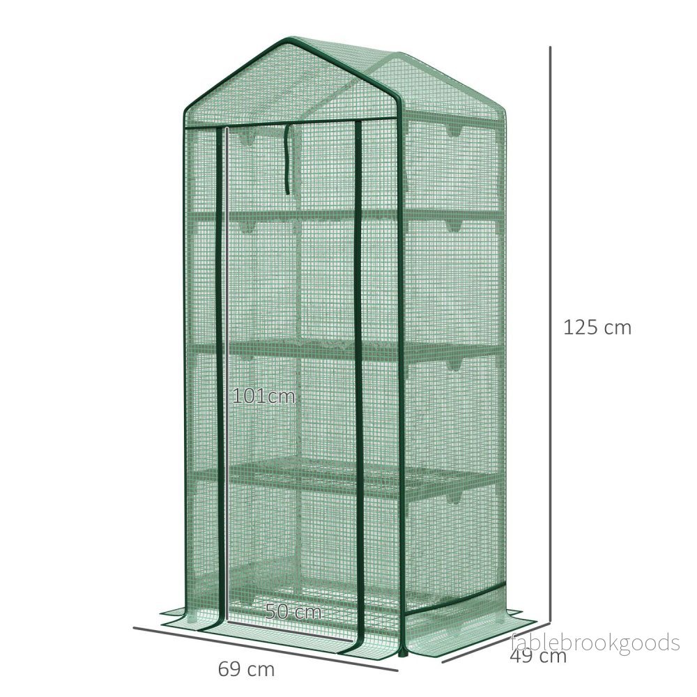 Miniväxthus med foliekåpa, 3 hyllplan, rulldörr - Bild 3