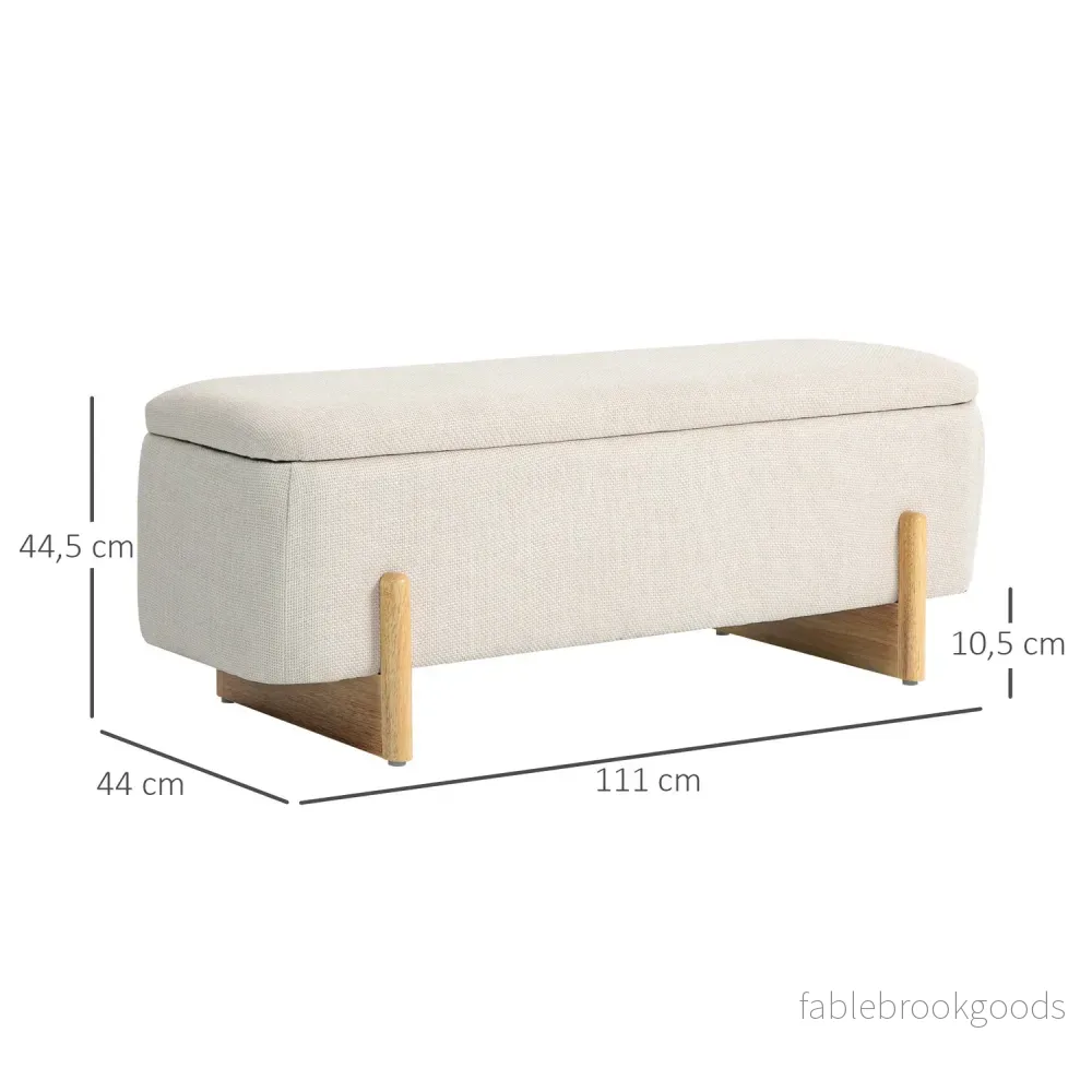 Klädd bänk med förvaring, linnelook, träben - Bild 3