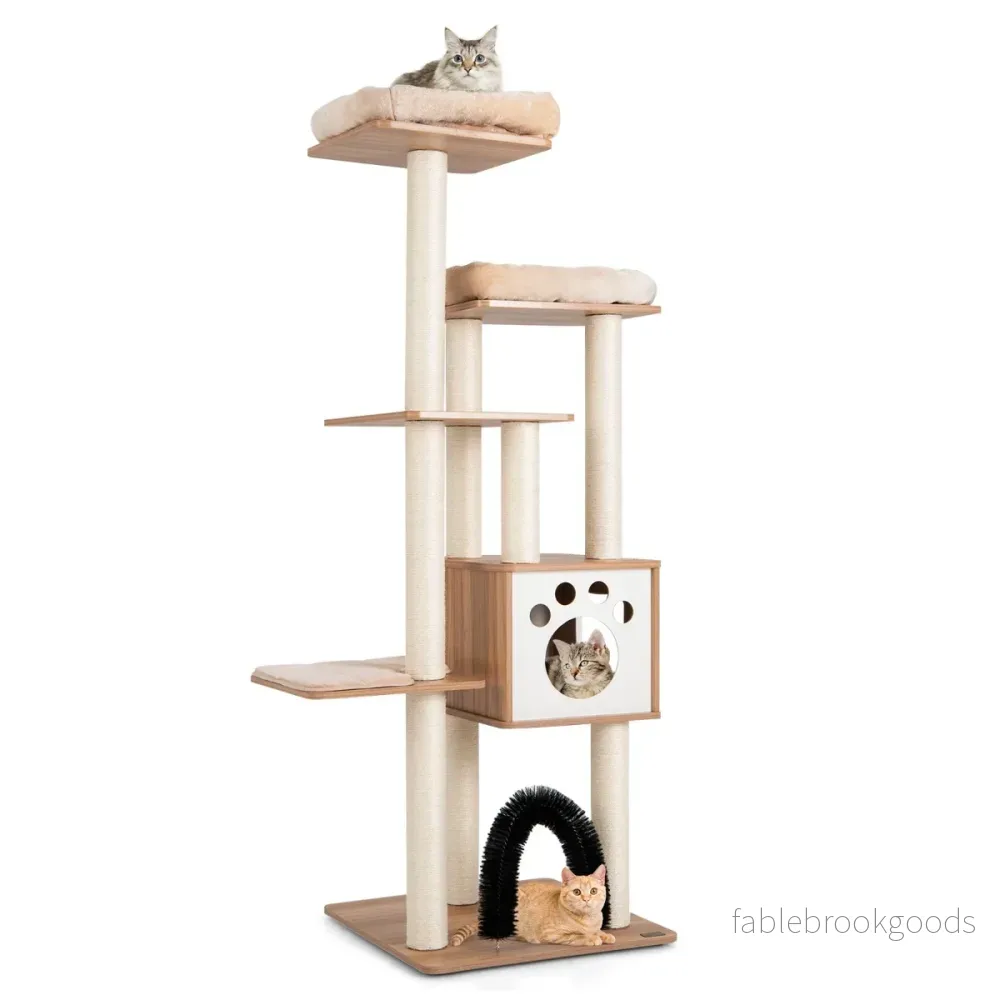 vånings – kattträd med mysiga mattor och grotta kattbåge – 6 176 cm – Beige - Bild 2