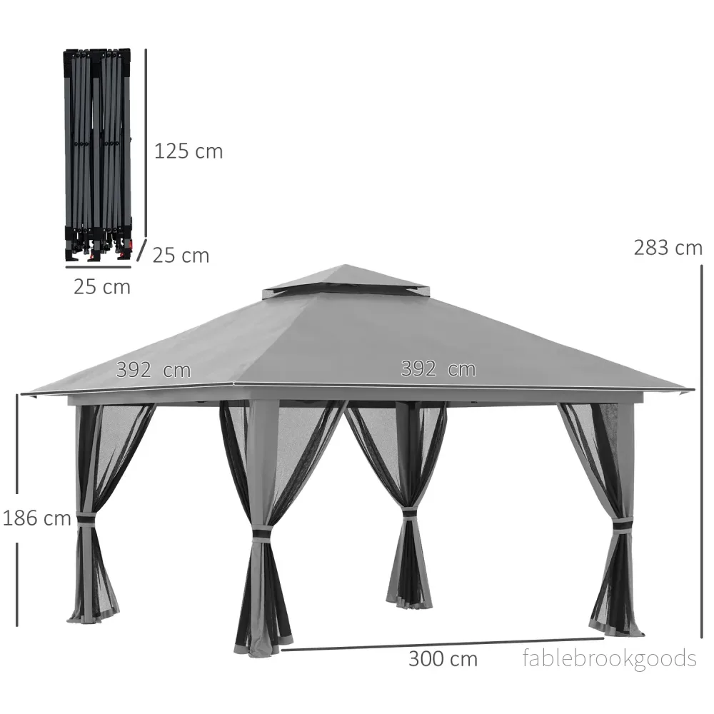 Pop-up 4x4M trädgårdspaviljong med UV-skydd och nätväggar - Bild 3