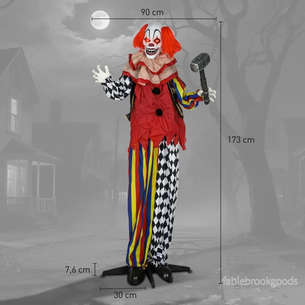 Halloween Animatronisk Clown, 173 cm, Lysande Ögon - Bild 3