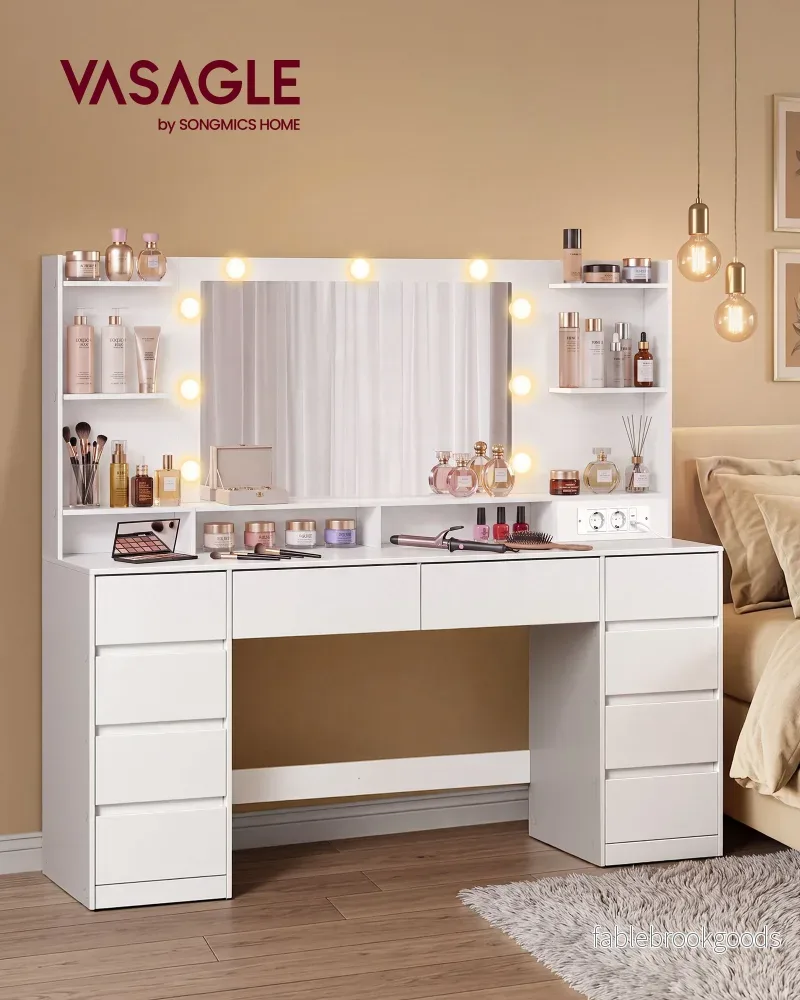 Kaptafel - Met Verlichte Spiegel en Schuifladen - Wolkwit - 137 x 40 x 144,3 cm - Bild 2