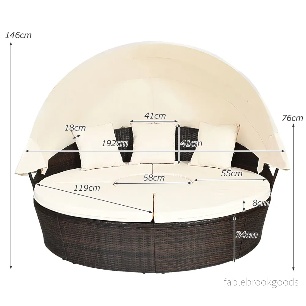 Rund – dagbädd utomhus med utfällbar kapell – 192 x 177 x 146 cm – Beige - Bild 2