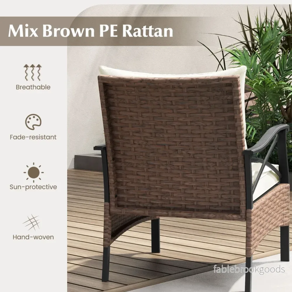 teiliges – Terrassenmöbel Set aus Korbgeflecht Outdoor Rattanstühle mit Ottomanen – 5 – Beige