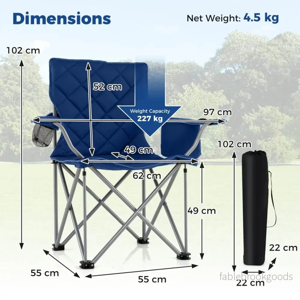 pack – hopfällbara campingstolar med kylväska och dryckeshållare, bärbar upp till kg, dämpad fiskestol – 2 227 – Blå - Bild 2