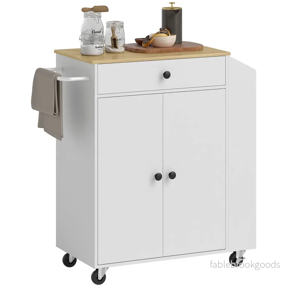 White Kitchen Trolley Island – Hjul, lådor & handduksställ White Kitchen Trolley Island – Hjul, lådor & handduksställ