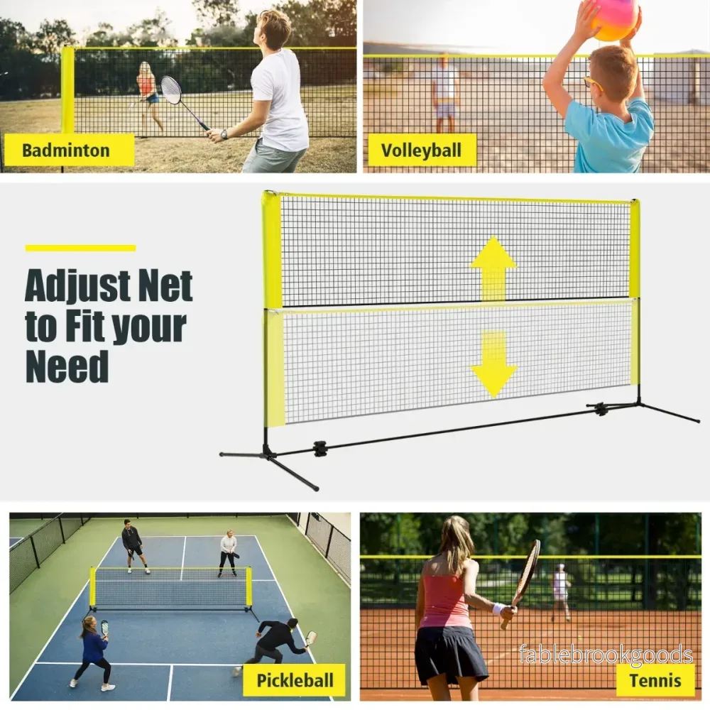 Badmintonnät – med stativ, höjjusterbart fjäderbollsnät fjäderbollar och bärväska Gult – 2 310 x 102 x 89-155 cm – Gul - Bild 3