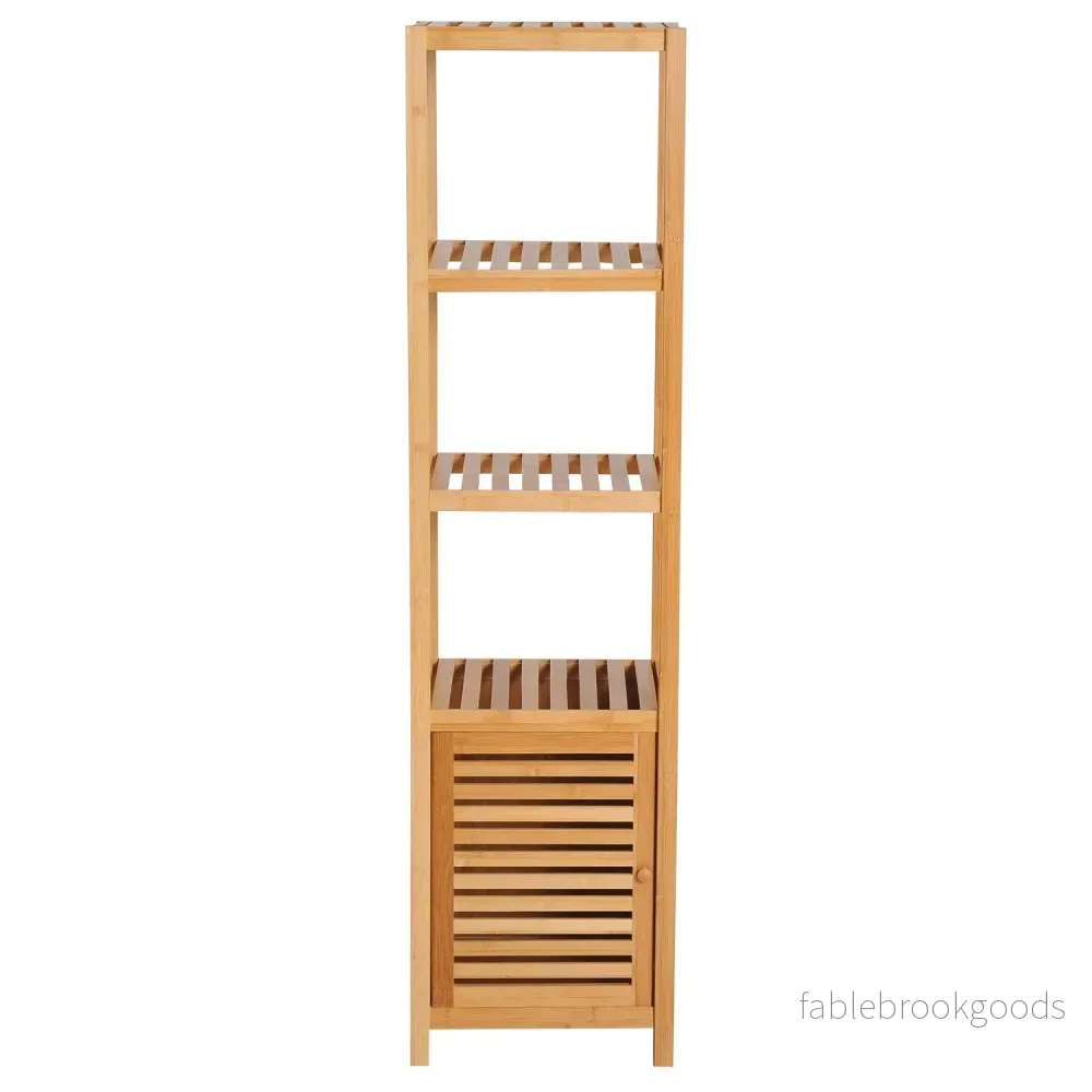 Badrumsskåp i bambu med 3 hyllplan, 36x33x140cm
