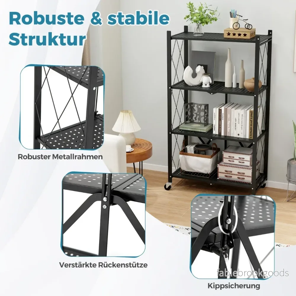 Kraftig – hopfällbar hylla våningar med låsbara hjul – 4 71 x 34 x 126 cm – Svart - Bild 2