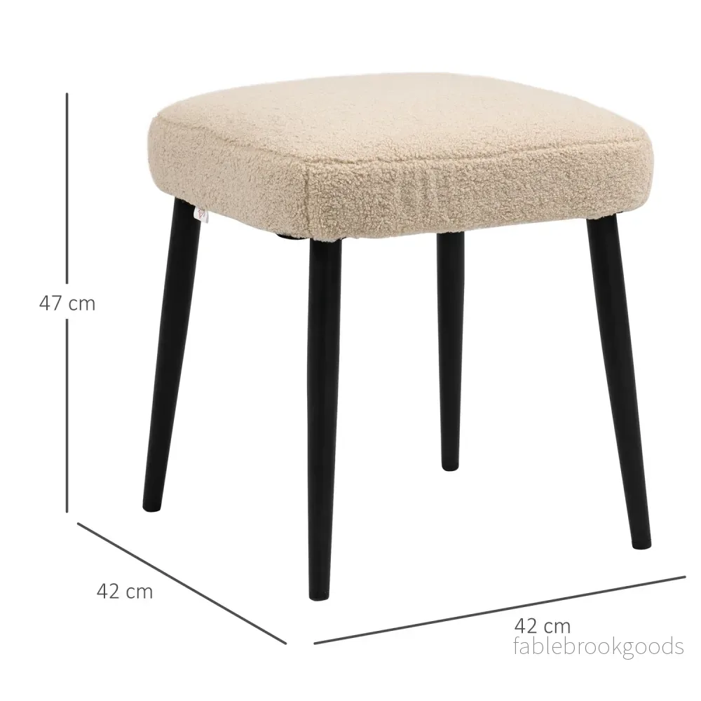 Fyrkantig beige fotpall, kashmirlook, stålben, 42x42x47 cm - Bild 3