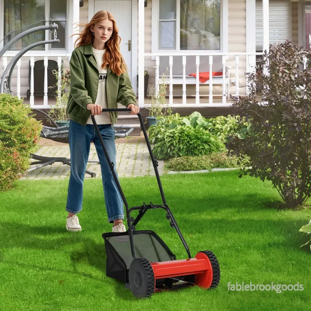 Spindelklippare – handdriven gräsklippare med klippbredd liter uppsamlare – 30 cm 18,5 – Röd - Bild 3