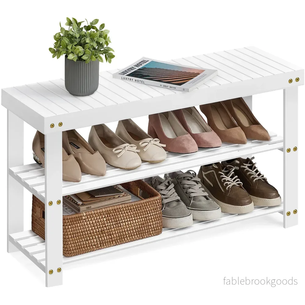 Schoenenbank – Bamboe – 3 Planken – 90 cm – Wolkenwit Schoenenbank – Bamboe – 3 Planken – 90 cm – Wolkenwit