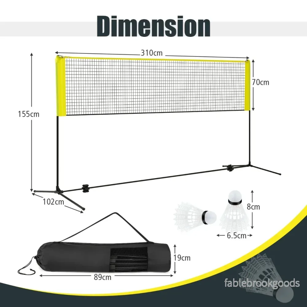 Badmintonnät – med stativ, höjjusterbart fjäderbollsnät fjäderbollar och bärväska Gult – 2 310 x 102 x 89-155 cm – Gul - Bild 2