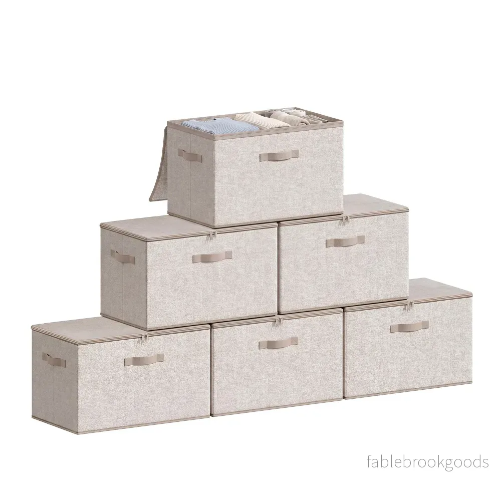 Opbergdozen - Set van 6 - Met Deksel - Linnenlook - Beige - Bild 2