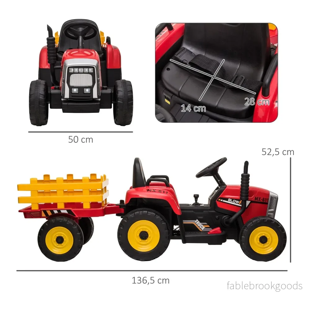 Röd elektrisk traktorbil för barn med släp och fjärrkontroll - Bild 3