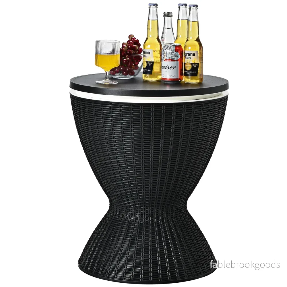 i – sidobord 30L kylbox Pall Trädgårdsbord Höjdjusterbar Ice Cooler – 3 1 – Svart - Bild 3