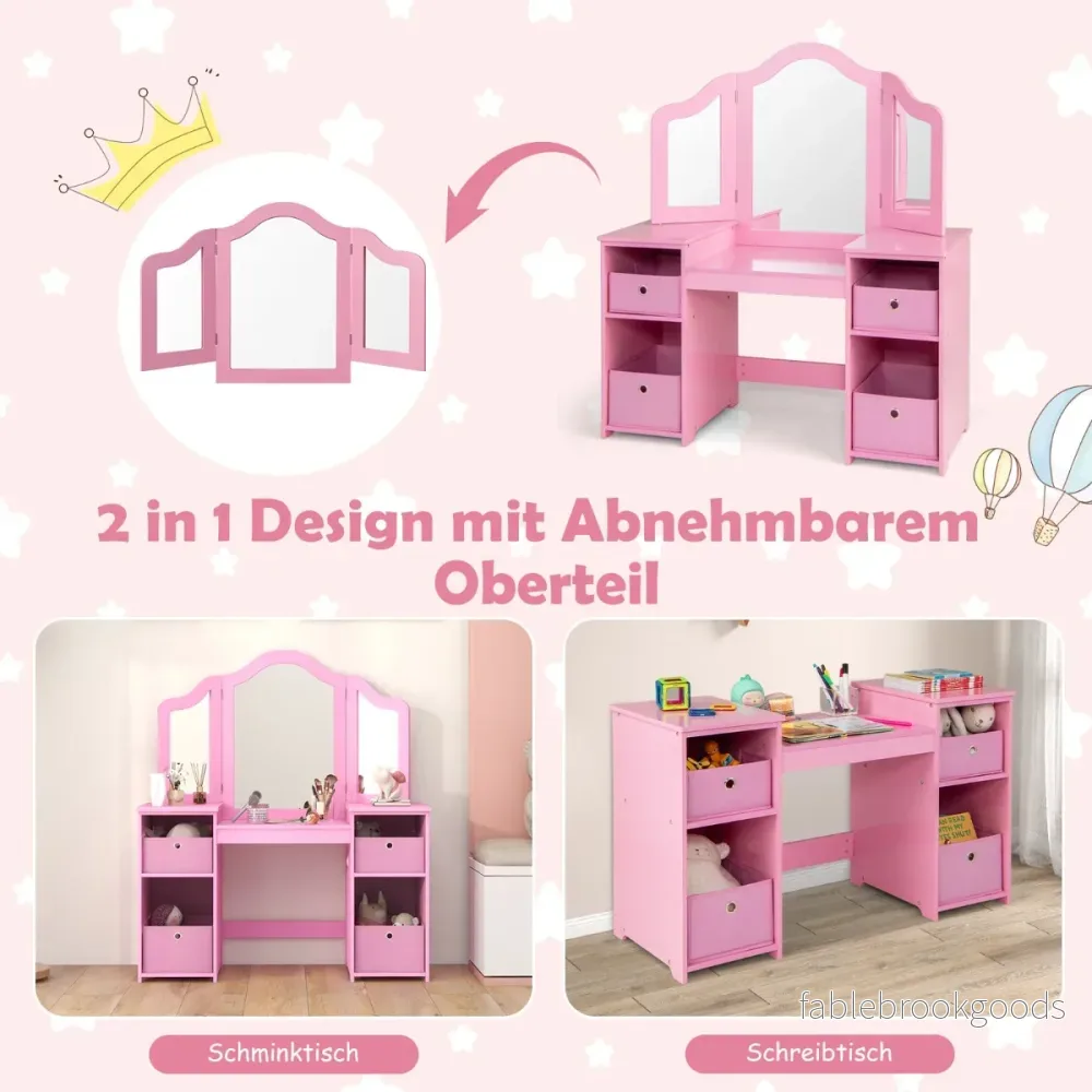 i – sminkbord för barn med avtagbar spegel och förvaringslådor – 2 1 – Rosa - Bild 2
