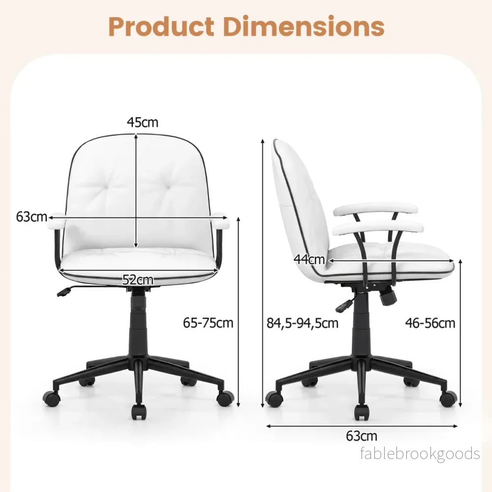 Ergonomisk – kontorsstol Skrivbordsstol i konstläder med vadderade armstöd och bred sits – Vit - Bild 2