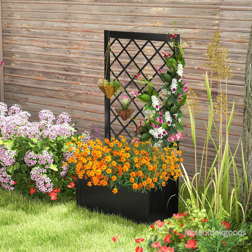 Höjdodling – med spaljé Metallplanteringslåda för klätterväxter grönsaker blommor – 112 cm – Svart - Bild 2