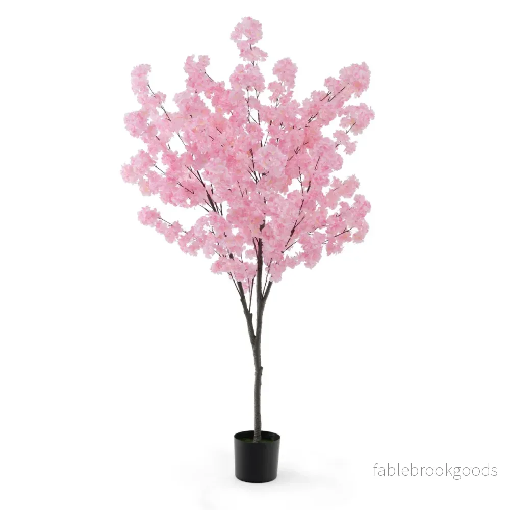 Konstgjord – körsbärsblomma Konstväxt med blommor Konstträd i kruka – 190 cm – Rosa