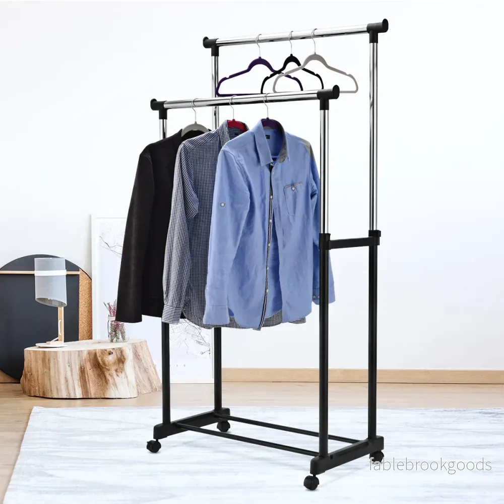 Klädställ – Höjdjusterbar klädhängare Rullande garderob med hjul – 86 x 43 x 94-168 cm – Svart - Bild 3