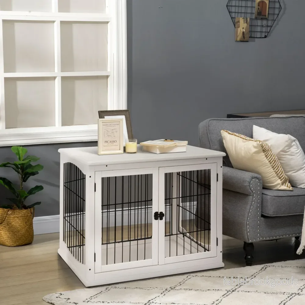 Liten hund hundkennel, inomhusbur, vit 81x58,5x66 cm - Bild 2