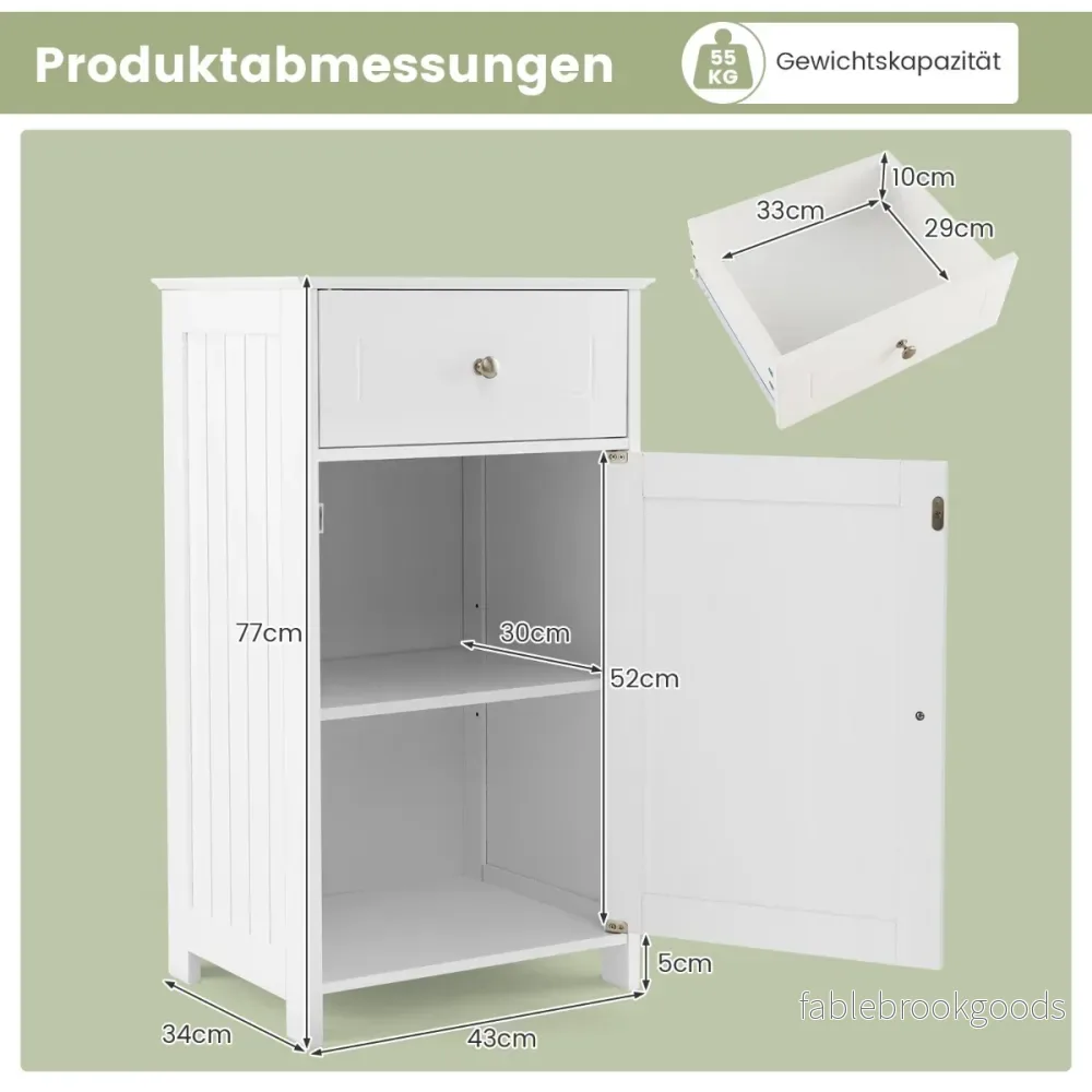 Badrumsskåp – smalt med låda och lucka – 43 x 34 x 77 cm – Vit - Bild 2